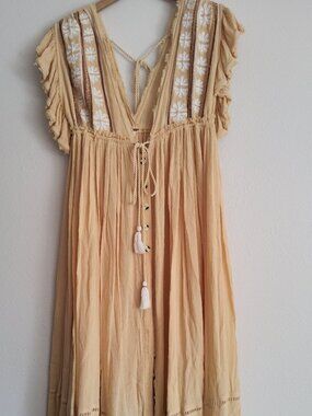 Free People Natural Will Wait for You Midi Dress Size S yellow